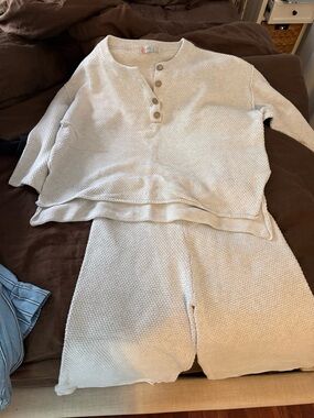 Free People Knit Lounge Set - Henley Top & Pants